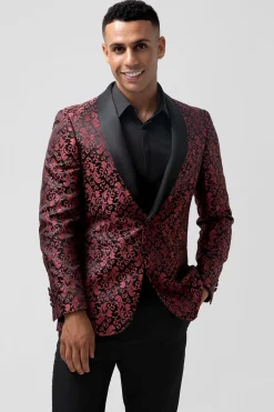 Vermelho 2 Peças Jacquard Xaile Lapela Fatos de Casamento Masculinos