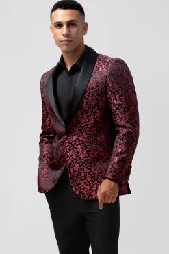 Vermelho 2 Peças Jacquard Xaile Lapela Fatos de Casamento Masculinos