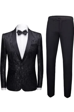 Vermelho 2 Peças Jacquard Xaile Lapela Fatos de Casamento Masculinos