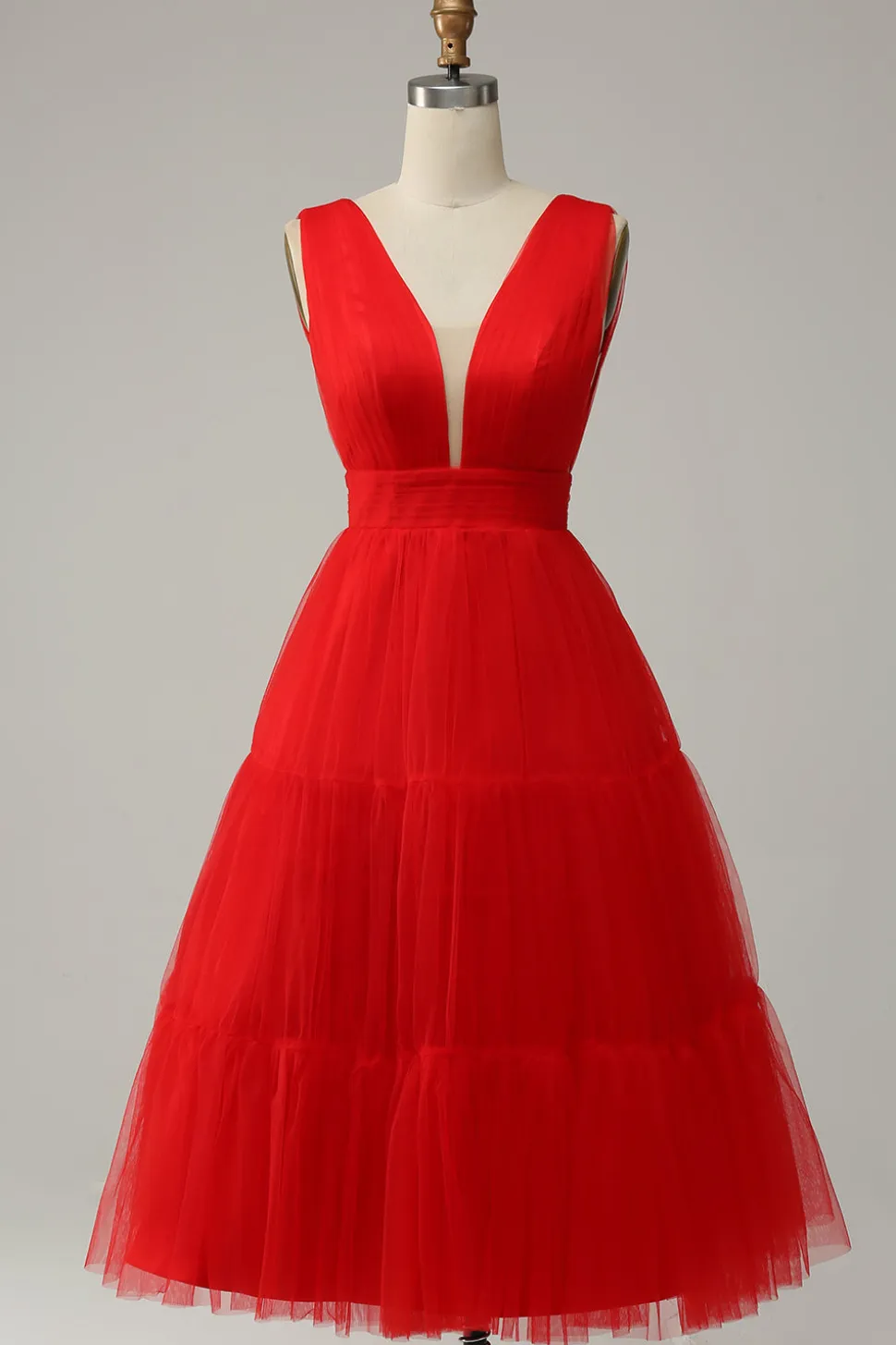 Vermelho A Line Midi Vestido de Festa com Costa Aberta