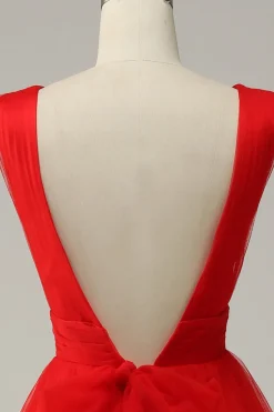 Vermelho A Line Midi Vestido de Festa com Costa Aberta