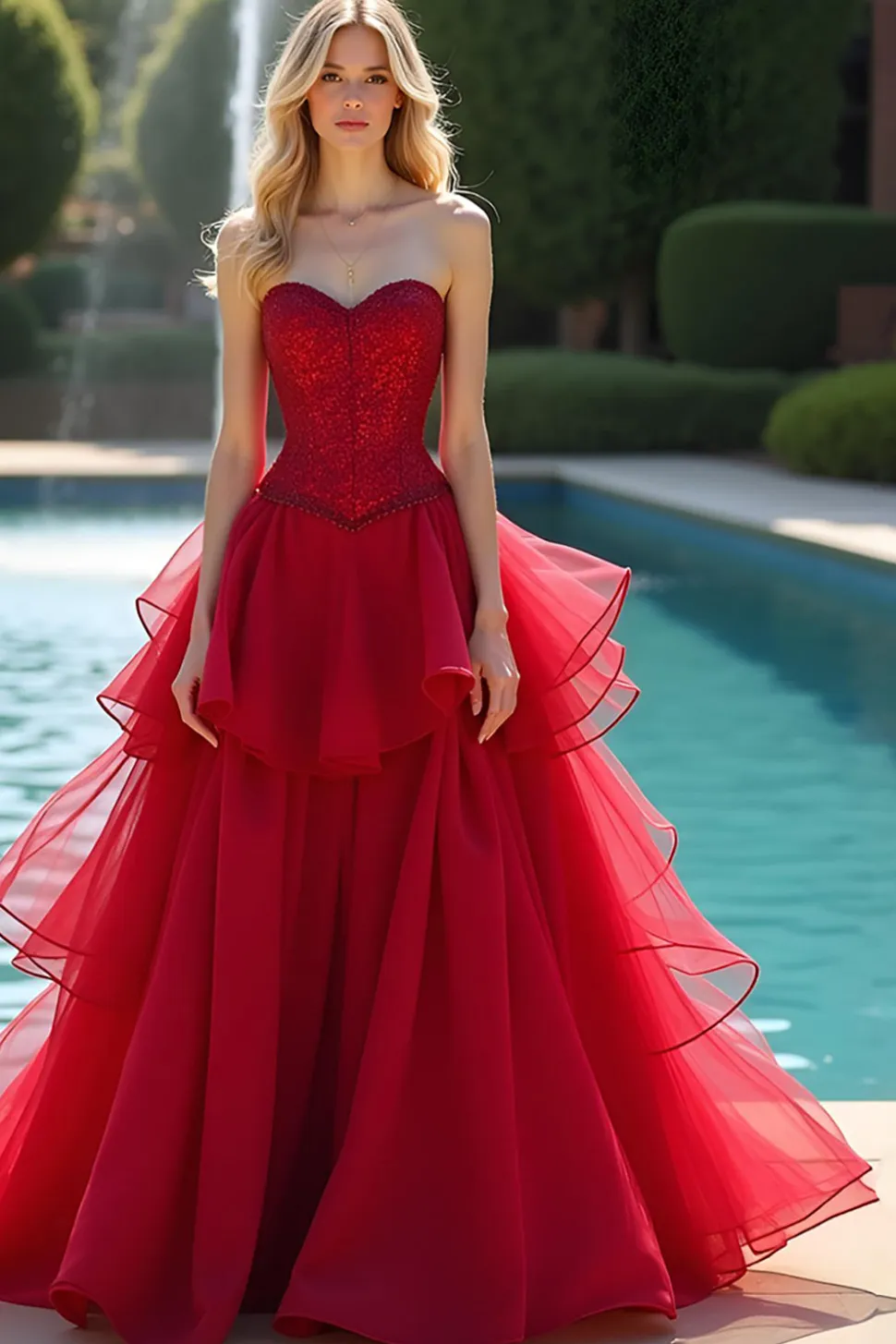 Vermelho A Line Sweetheart Long Ruffled Prom Dress