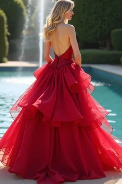 Vermelho A Line Sweetheart Long Ruffled Prom Dress