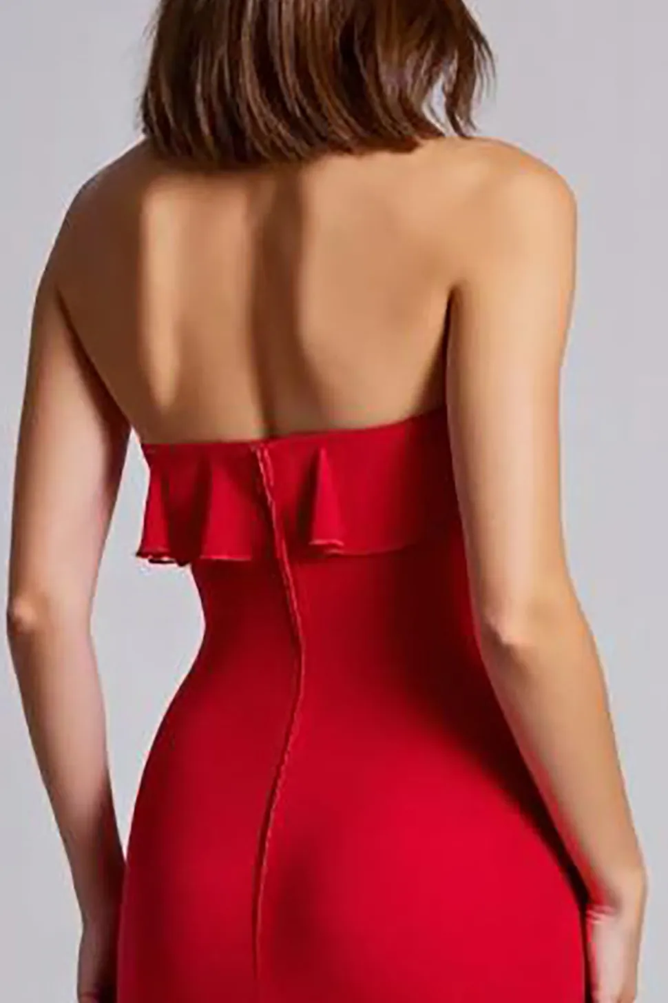 Vermelho Babado Sem Alças Bainha Chiffon Longo Vestidos Cerimónia