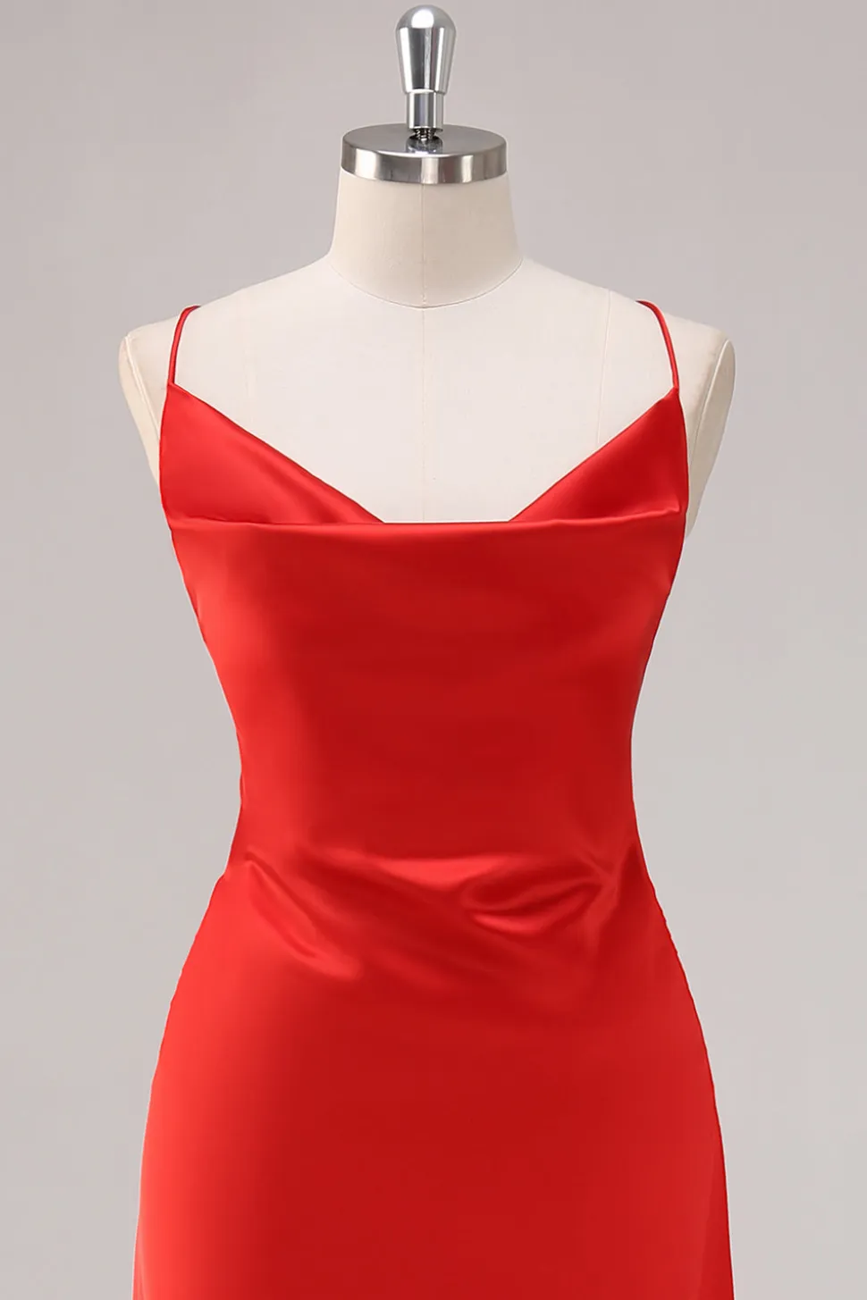 Vermelho Cetim Alças Finas Bainha Longo Vestidos Cerimónia