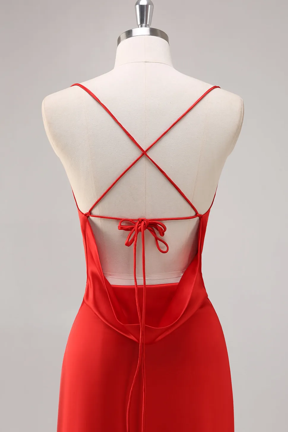 Vermelho Cetim Alças Finas Bainha Longo Vestidos Cerimónia