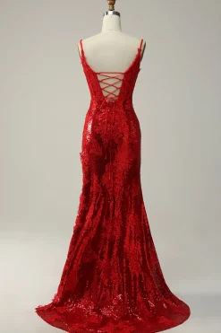 Vermelho Cintas de Espaguete Vestido de Festa