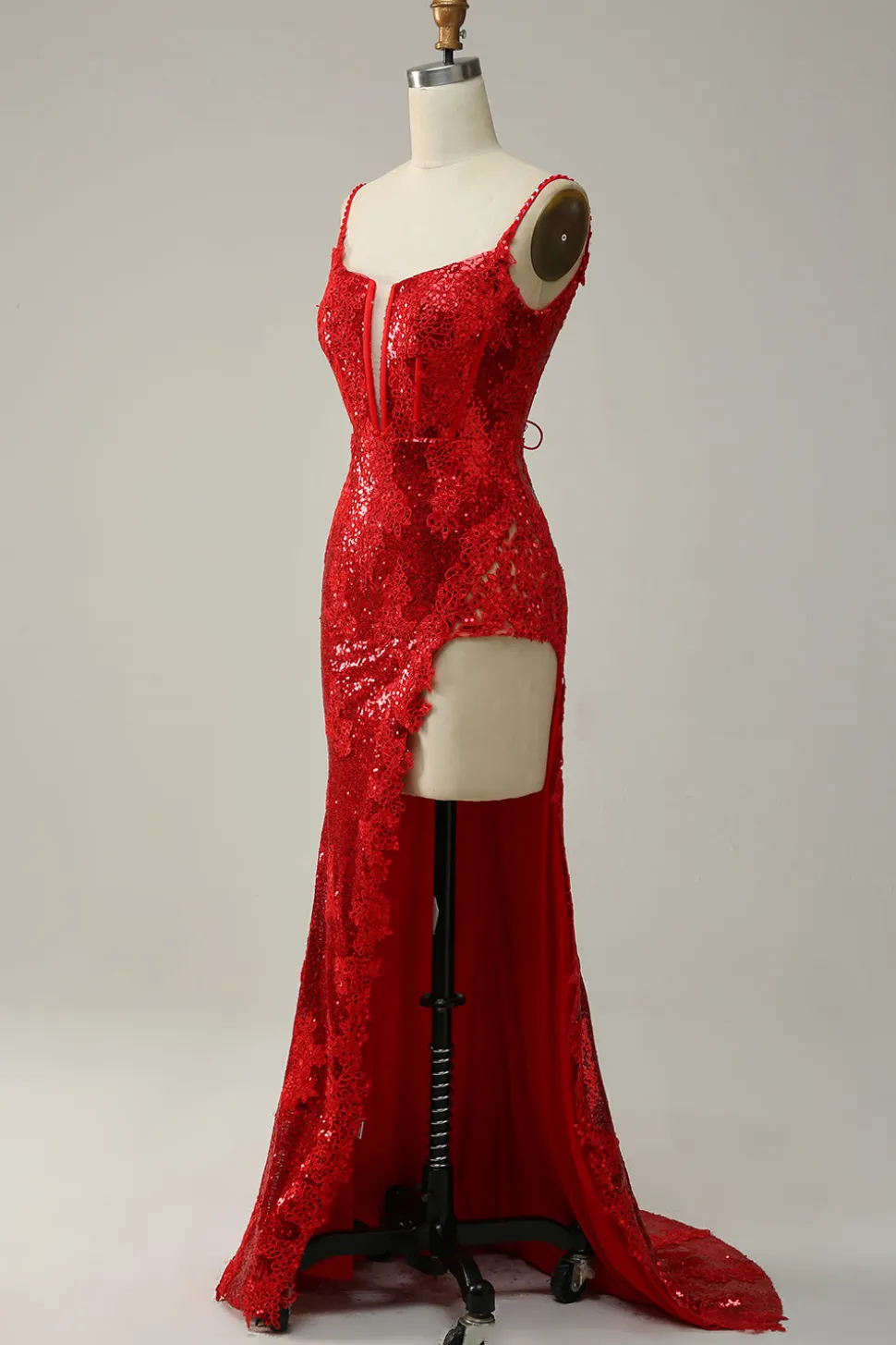 Vermelho Cintas de Espaguete Vestido de Festa