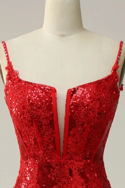 Vermelho Cintas de Espaguete Vestido de Festa