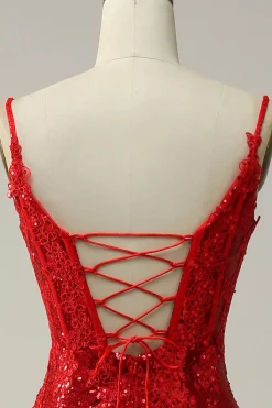 Vermelho Cintas de Espaguete Vestido de Festa