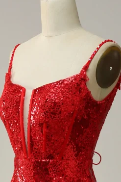 Vermelho Cintas de Espaguete Vestido de Festa