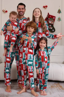 Vermelho e Verde Colorblock Natal Hooded Família Pijama set