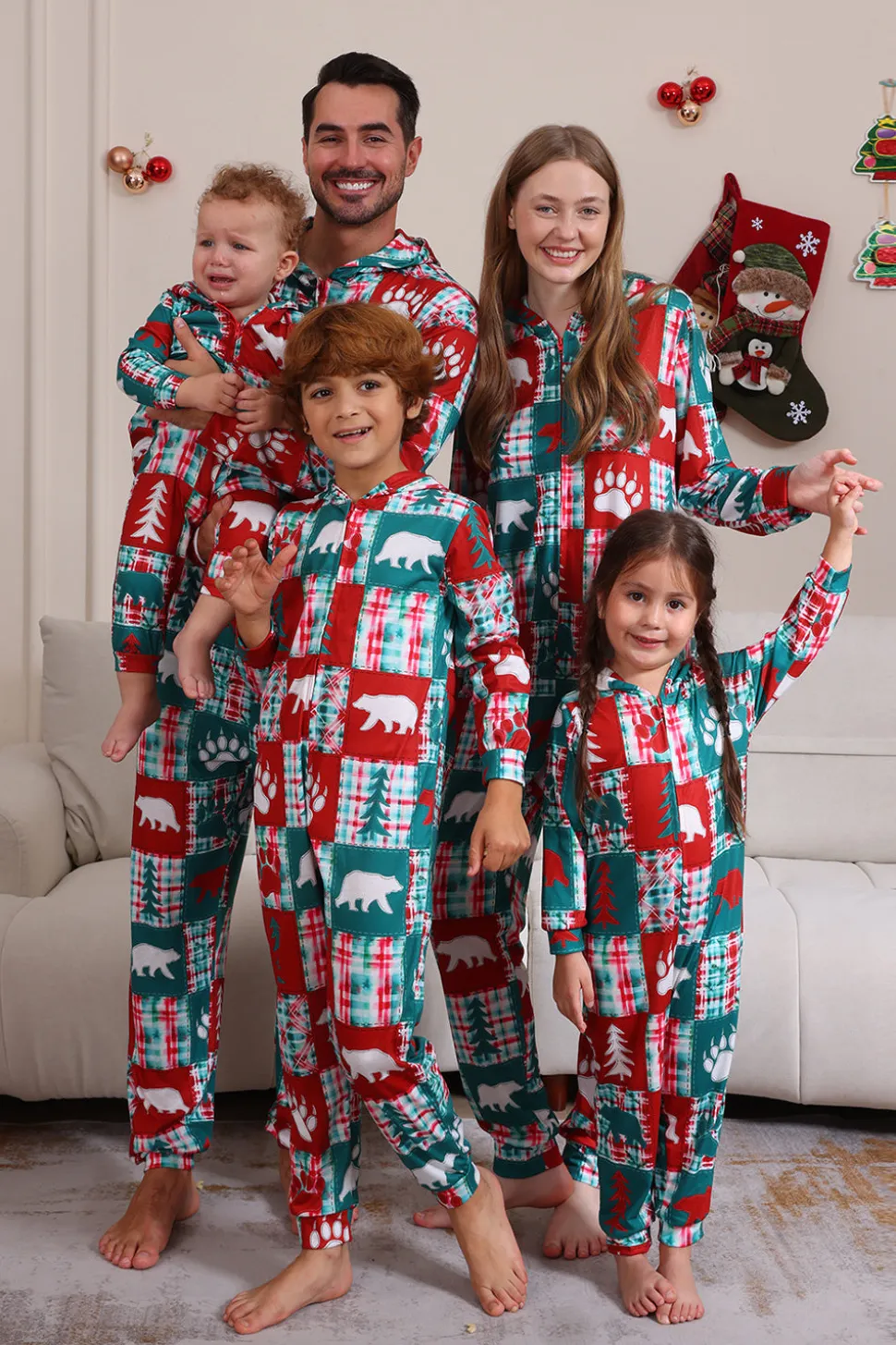 Vermelho e Verde Colorblock Natal Hooded Família Pijama set