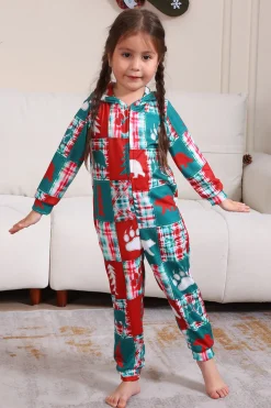 Vermelho e Verde Colorblock Natal Hooded Família Pijama set