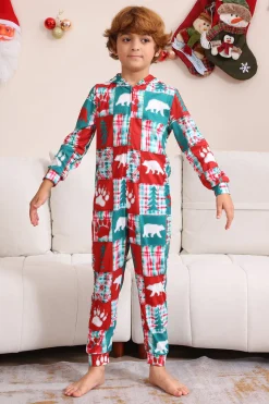 Vermelho e Verde Colorblock Natal Hooded Família Pijama set