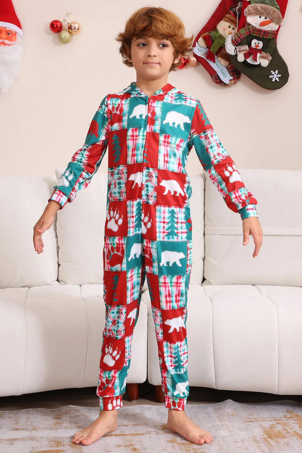 Vermelho e Verde Colorblock Natal Hooded Família Pijama set