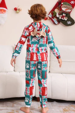 Vermelho e Verde Colorblock Natal Hooded Família Pijama set