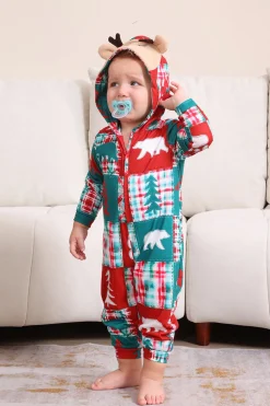 Vermelho e Verde Colorblock Natal Hooded Família Pijama set