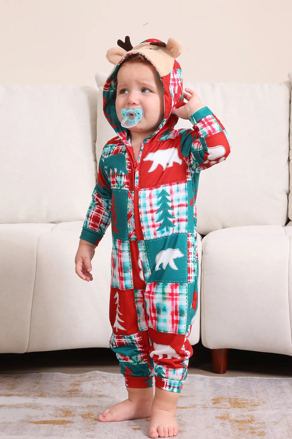 Vermelho e Verde Colorblock Natal Hooded Família Pijama set