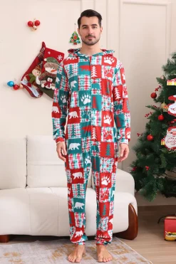 Vermelho e Verde Colorblock Natal Hooded Família Pijama set