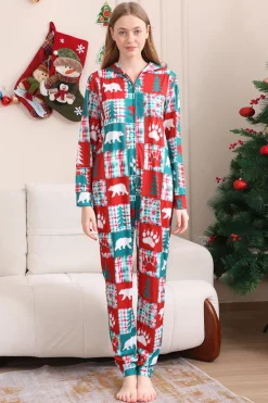 Vermelho e Verde Colorblock Natal Hooded Família Pijama set