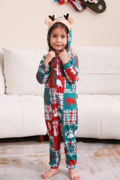 Vermelho e Verde Colorblock Natal Hooded Família Pijama set
