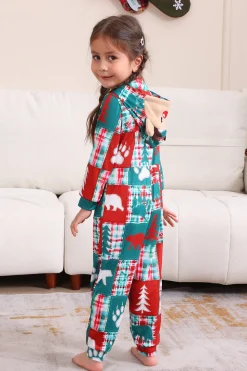 Vermelho e Verde Colorblock Natal Hooded Família Pijama set