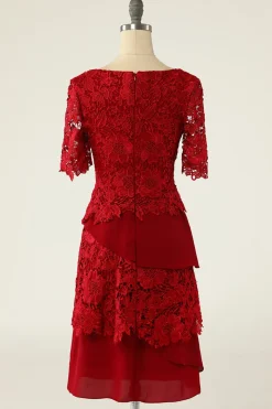 Vermelho escuro duas peças mãe do vestido de noiva com renda