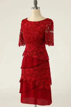 Vermelho escuro duas peças mãe do vestido de noiva com renda