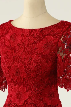 Vermelho escuro duas peças mãe do vestido de noiva com renda