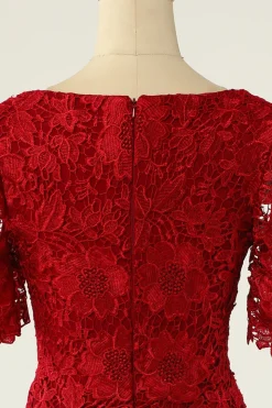 Vermelho escuro duas peças mãe do vestido de noiva com renda