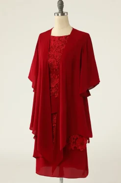 Vermelho escuro duas peças mãe do vestido de noiva com renda