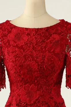 Vermelho escuro duas peças mãe do vestido de noiva com renda