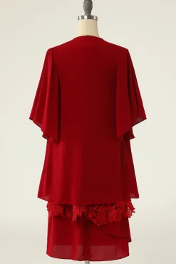 Vermelho escuro duas peças mãe do vestido de noiva com renda