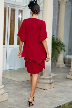 Vermelho escuro duas peças mãe do vestido de noiva com renda