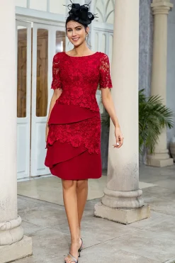 Vermelho escuro duas peças mãe do vestido de noiva com renda