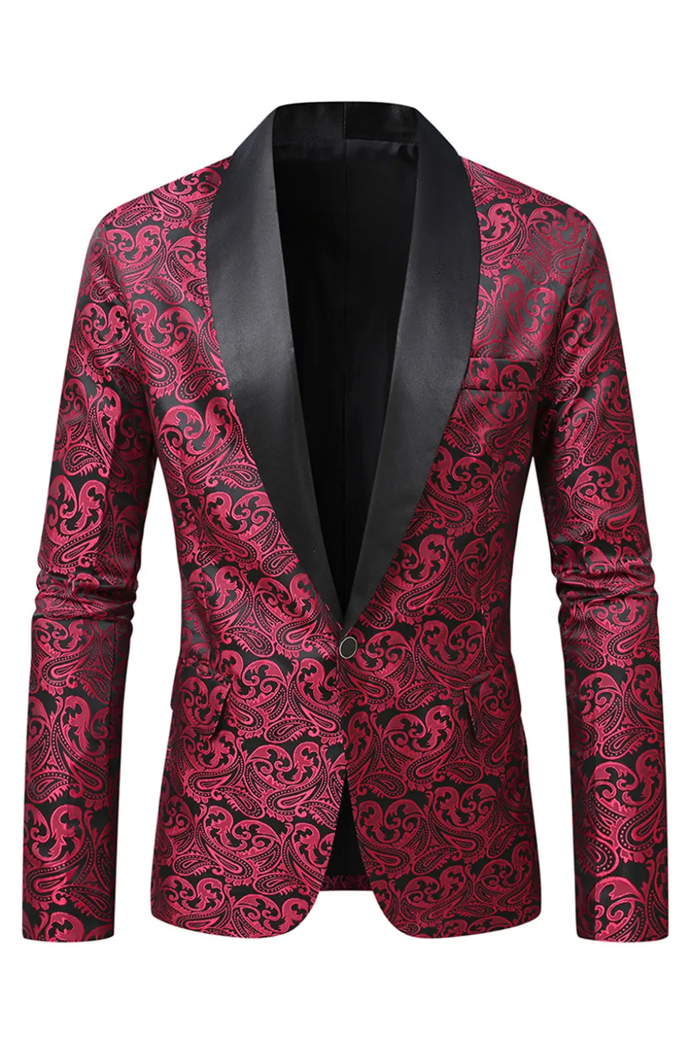 Vermelho Escuro Jacquard Xale Lapela Masculino Prom Blazer