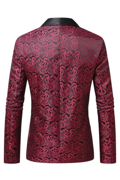 Vermelho Escuro Jacquard Xale Lapela Masculino Prom Blazer