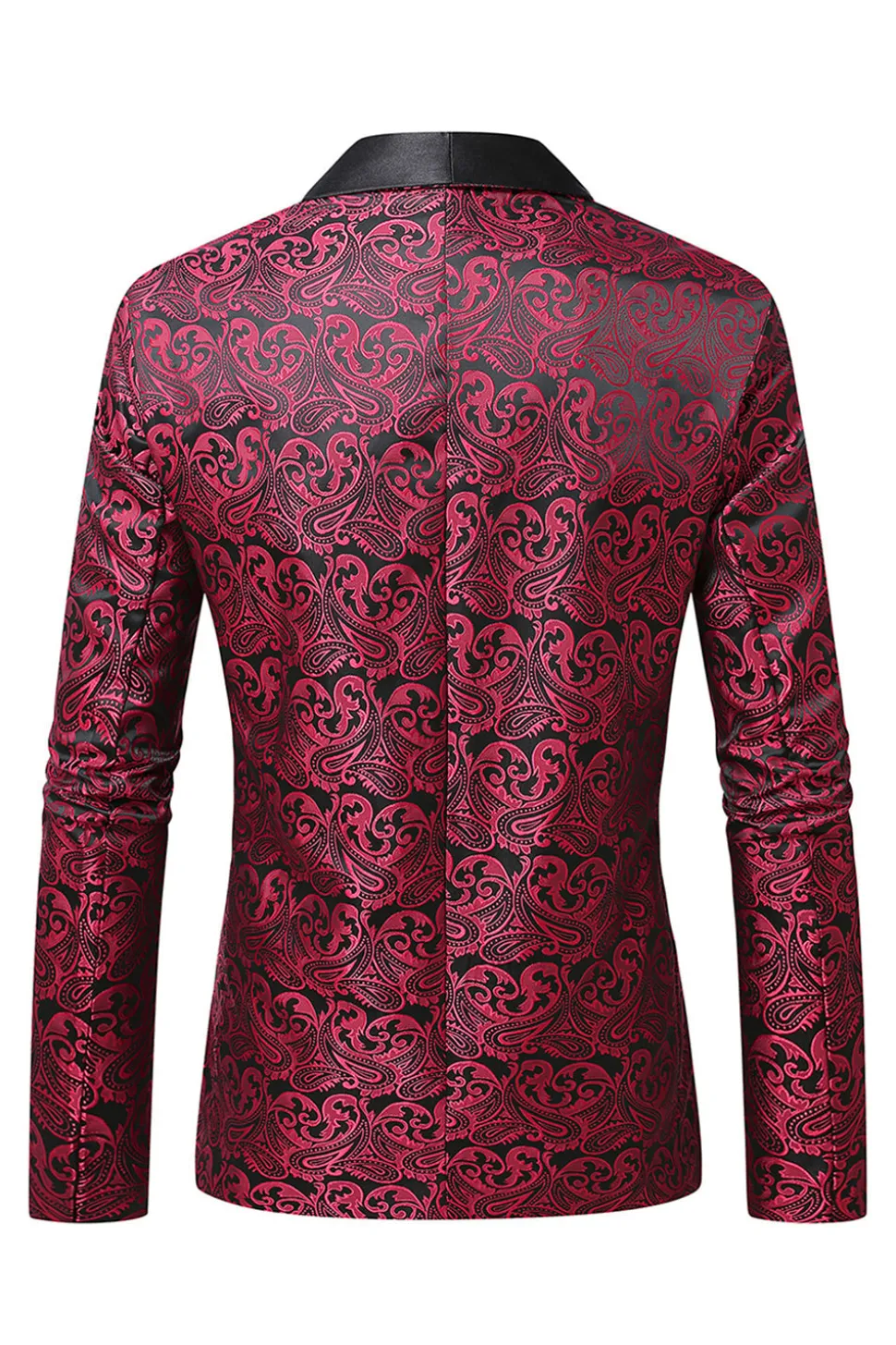Vermelho Escuro Jacquard Xale Lapela Masculino Prom Blazer