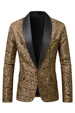 Vermelho Escuro Jacquard Xale Lapela Masculino Prom Blazer