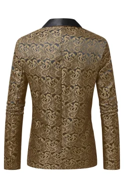 Vermelho Escuro Jacquard Xale Lapela Masculino Prom Blazer