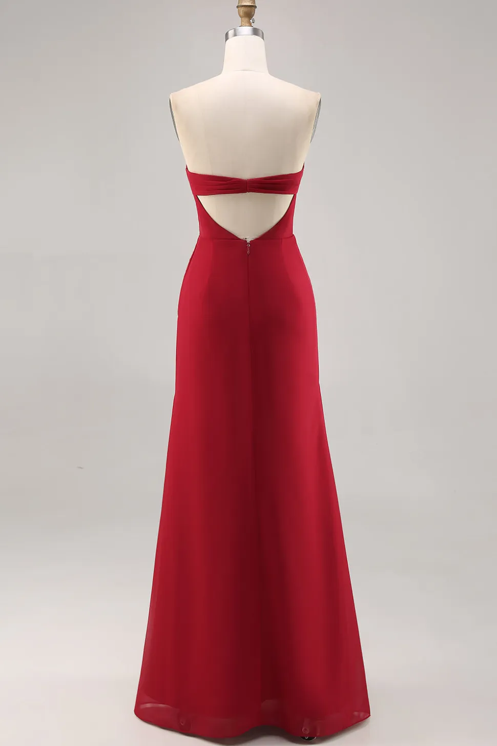 Vermelho escuro Ruched Chiffon espaguete alças longo vestido de dama de honra com fenda