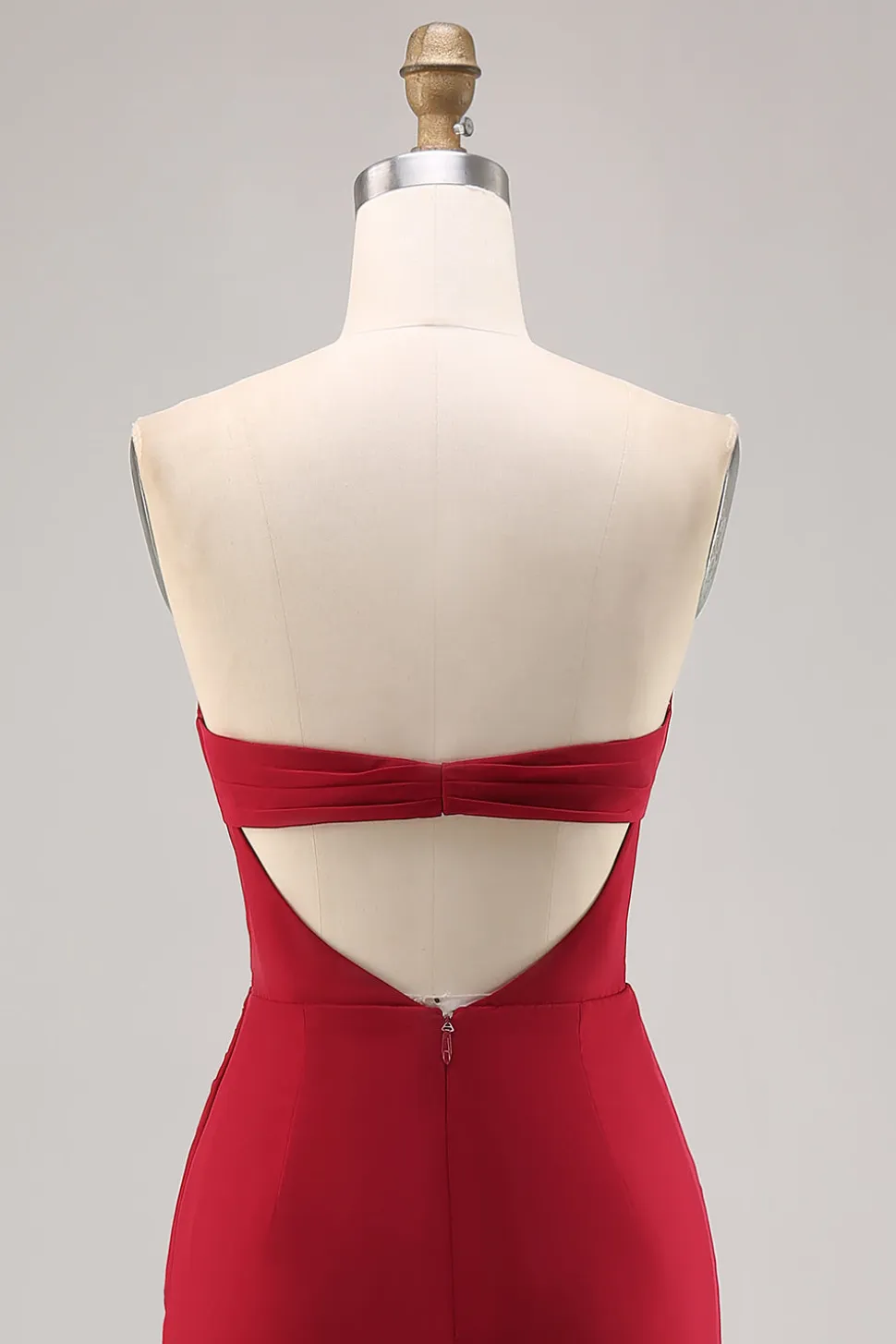 Vermelho escuro Ruched Chiffon espaguete alças longo vestido de dama de honra com fenda