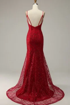 Vermelho Escuro Sereia Vestido de Festa