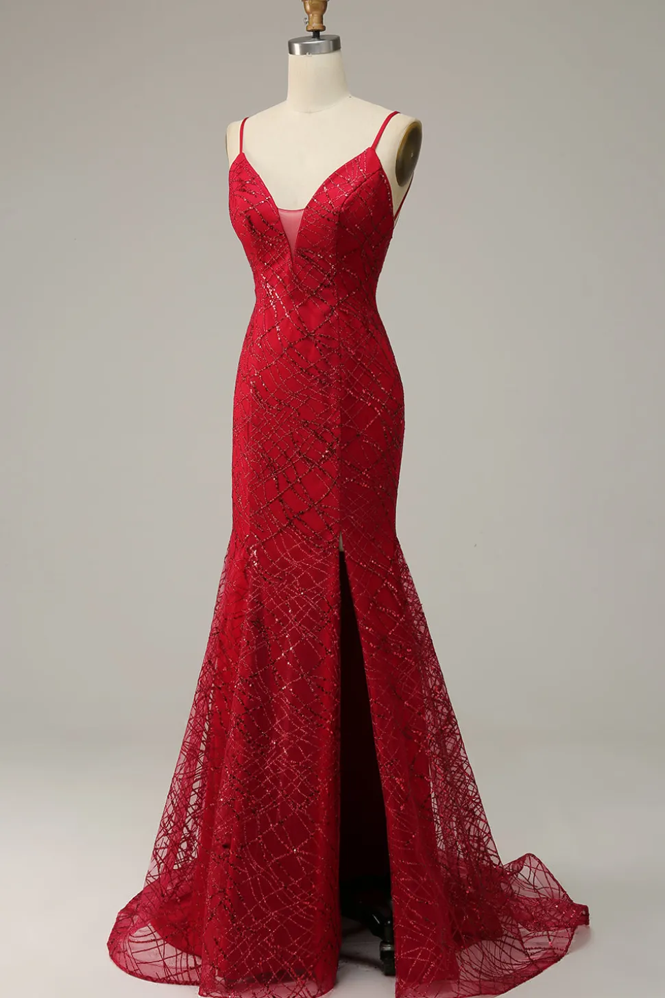 Vermelho Escuro Sereia Vestido de Festa