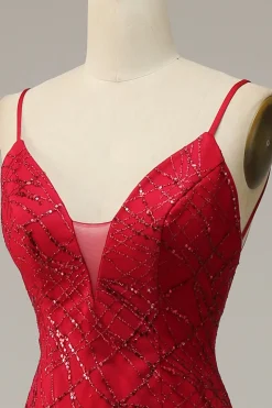 Vermelho Escuro Sereia Vestido de Festa
