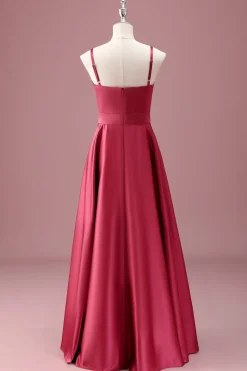 Vermelho escuro Uma linha de alças espaguete Ruched Junior Vestido de dama de honra