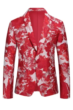 Vermelho Floral Jacquard 2 Peças Homens Ternos
