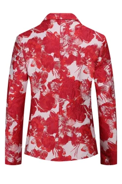 Vermelho Floral Jacquard 2 Peças Homens Ternos