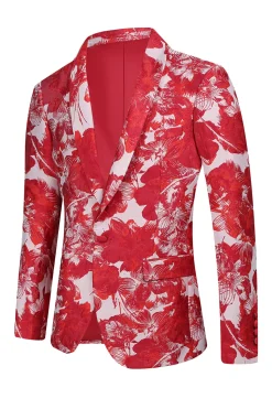 Vermelho Floral Jacquard 2 Peças Homens Ternos